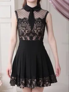 an 襟付き　ドットチュール　プリーツ　キャバドレス　お値下げコメントへ⭕️