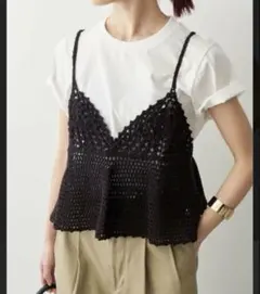 スピックアンドスパン　クロシェニットキャミ　ブラック