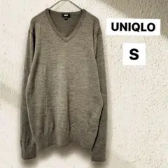 UNIQLO メンズ　S ブラウン　薄手　長袖　Vネック　ニット　セーター
