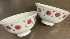 幾何学模様の茶碗2個 昭和レトロ ミッドセンチュリー レトロポップ アンティーク