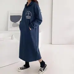 新品 ハーフジップ スウェット ワンピース 長袖 韓国ファッション