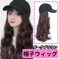 ウィッグ　ダークブラウン キャップ ウィッグ付き帽子　かつら　エクステのサムネイル