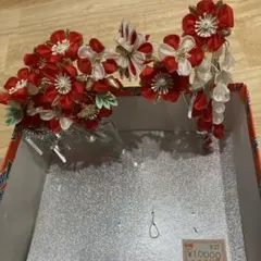 つまみ細工 髪飾り 赤 白 金 豪華 2点セット 成人式 七五三 卒業式