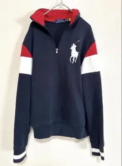 古着　★ポロラルフローレン★XS ハーフジップ BIGロゴ／紺／赤 トレーナー
