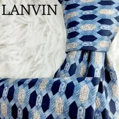 美品◎LANVIN ランバン ネクタイ 幾何学模様 総柄 ネイビー ブルー