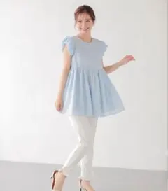 Fit more ツイードペプラムトップス ブルー - メルカリ