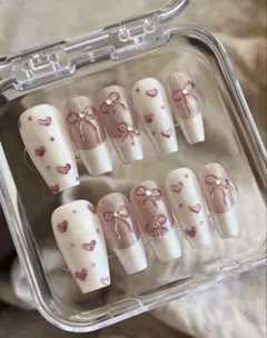 売り切れ次第終了‼️ ネイルチップセット ホワイトリボンハート