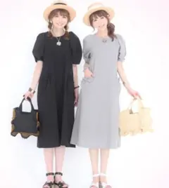 QVC☆&LOVE ☆ランタンスリーブがときめく撥水ワンピース♡オリーブM