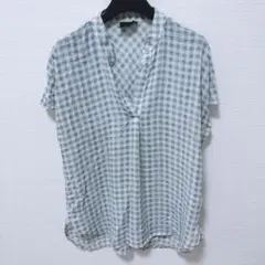 水色 白 M チェック柄 半袖シャツ W5 レディース カジュアル 訳あり