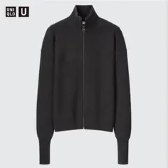 美品✨UNIQLO U メリノブレンドフルジップセーター ドライバーズニット 黒