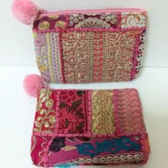 エスニック刺繍 パッチワーク ポーチ 2個セット チャイハネ　Aminaのサムネイル