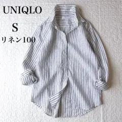 美品✨ ユニクロ リネン100% シャツ ストライプ 長袖 麻 春夏のサムネイル