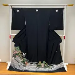 本加賀友禅 黒留袖 仮絵羽 未仕立品 双鶴 小林賢一郎 証紙落款あり 浜ちりめんのサムネイル