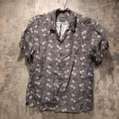 ナノユニバース nanounivers キュプラ レーヨン 黒白花柄 半袖シャツ