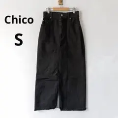 Chico ハイウエスト デニムスカート ブラック S カットオフ
