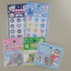 セリアおはじきシール★クレヨンしんちゃん　平成レトロ　デニム　音符　5点セット