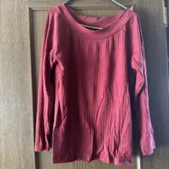 赤　薄手リブ編み バーガンディ 長袖トップス LL