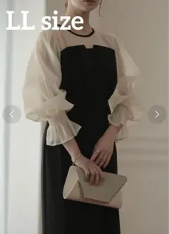 美品LL【epic day ボリュームスリーブシフォンロングワンピース】大きめ