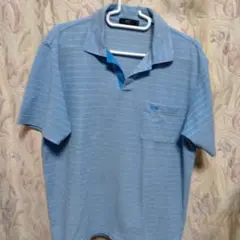 水色 ストライプ ポロシャツ