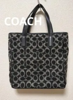 美品 COACH コーチ　ウールショルダーバッグ 黒とグレーのロゴパターン