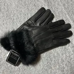 新品 DAKS ダックス レザー 手袋 羊革 ラビットファー付き カーキ系