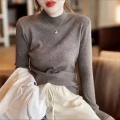 着回し抜群 シンプル ブラウン タートル ネック カットソー ブラウン　セーター