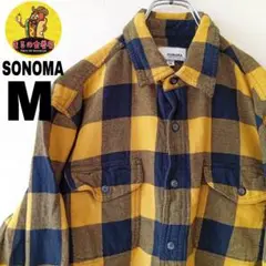 USA古着 SONOMA　ネルシャツM　イエローダークネイビー　チェック
