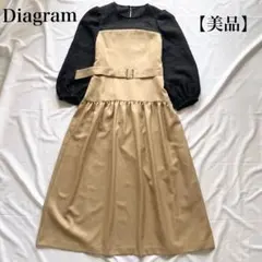 美品✨ダイアグラム　バイカラーワンピース　ベルト　Aライン　フレア