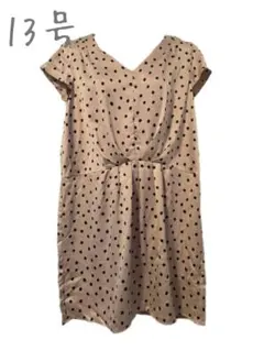 新品 ベージュ ドット サテンワンピース チュニック13号 レディース*0056