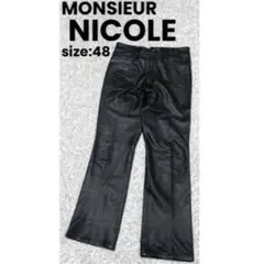 【美品】希少 MONSIEUR NICOLE レザーパンツ 牛革 本革 ブラック