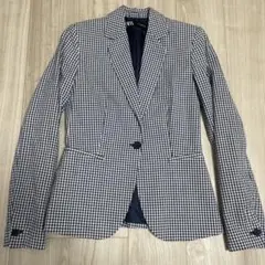 ZARA ギンガムチェック サッカー生地 テーラードジャケット 紺白 春夏