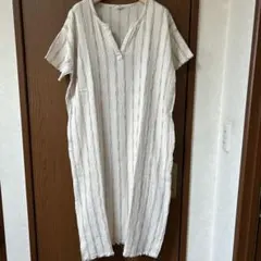 studio CLIPストライプ柄 半袖 ロングシャツワンピース Lサイズ