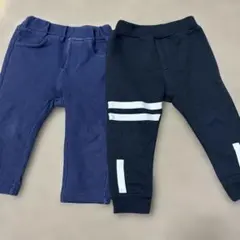 【80】デニムパンツ 裏起毛ジャージ風パンツ 2枚セット