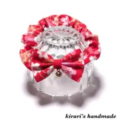 No.83 猫の首輪(桜リボン・赤)サイズ調整可能