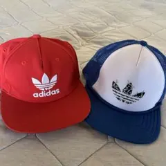 adidas キャップ 赤 青 セット フリーサイズ