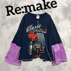 古着リメイク フレア袖 車 ネイビー タイダイ柄 派手 グランジ 長袖Tシャツ