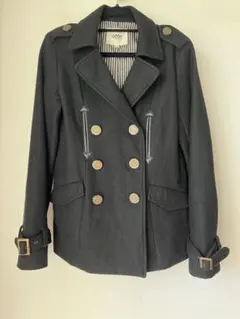 OZOC ブラック ダブルブレスト ピーコート　38