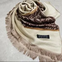 カシミヤ100% 花柄 ストール ベージュ ブラウン 大判 フリンジ ショール