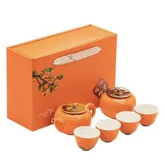 【最終価格】中国茶器セット　柿の実デザイン　柿柿如意