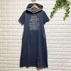 【JWCA】（M）カットソープルパーカワンピース フード プリント文字 ポケット