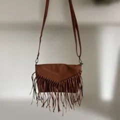 フリンジレザーバッグ　ブラウン