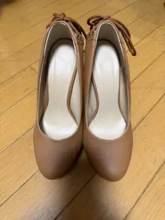 ピンヒール ブラウン レースアップ ヒョウ柄 編み上げ 23.5cm