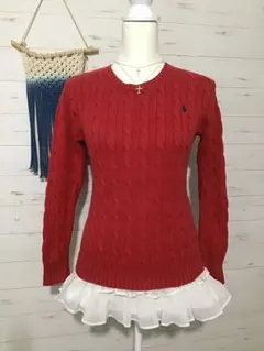 ★ラルフローレン★Y2K ポニー ケーブルニット ピチニット レッド