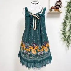 axes femme アクシーズ　花柄 ワンピース グリーン　緑　森ガール