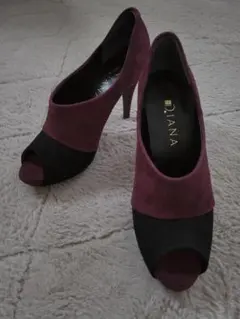 DIANA ワインレッド×ブラック オープントゥハイヒール『新品未使用』