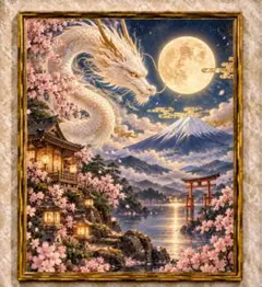 月龍招福 開運アート 占い 絵画 スピリチュアル 白龍 富士山 桜 金運 風水