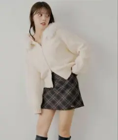 Chico 2wayレイヤードチェックボックスタイトミニスカートチャコールグレー