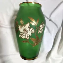 Bohemia 花瓶 チェコ製 グリーン ゴールド装飾 花瓶 アンティークのサムネイル