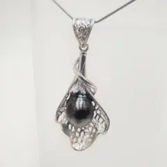黒蝶パール 南洋真珠 タヒチパール ネックレス　silverチェーン