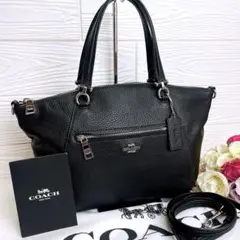 極美品☆COACHコーチ 2wayショルダーバッグ ブラック シボ革レザー